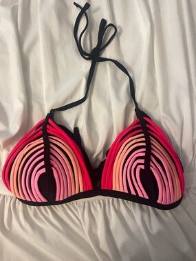 Striped Pink-Orange Gradient Bikini Top